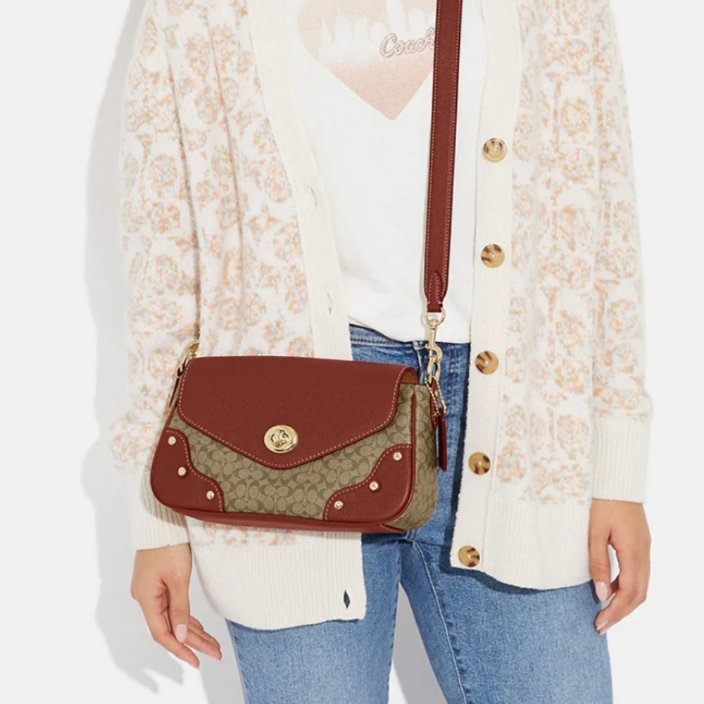 NWT 🌷Coach Millie Shoulder Bag In Colorblock Signature Canvas Khaki/Terracotta